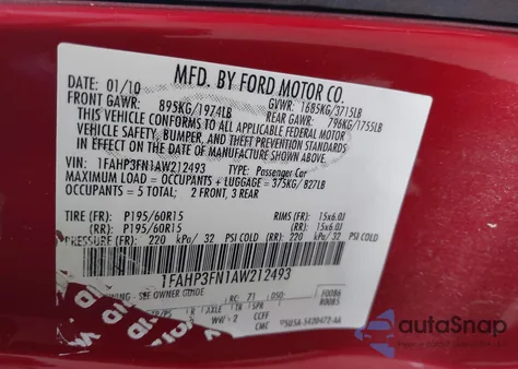 2010 Ford Focus Se from USA, damaged, VIN 1FAHP3FN1AW212493